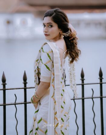 Shiny Golden-Green Chain Saree