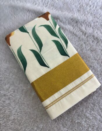 Painted Floral Leaves Cotton Saree