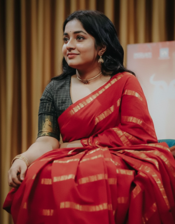Contrast Blouse With Shiny Border Saree