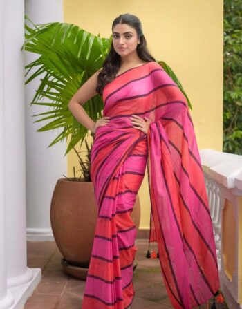 Black Stripes Dual Shade Mul Cotton Saree