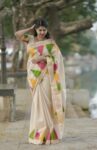 Tri Color Design Golden Tissue Saree