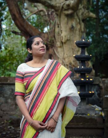 Tri Border Temple Weave Cotton Saree