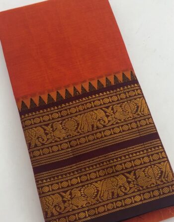 Reta Petu Border Orange and Coffee Brown Saree