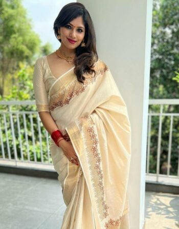 Copper Golden Floral Tissue Saree