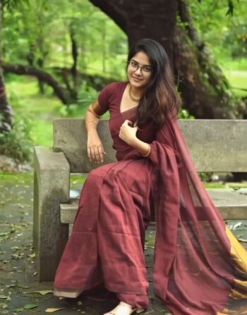 Inspired N Khadi Maroon Cotton Saree