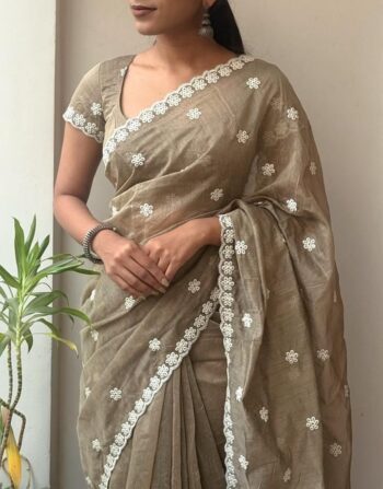 The Antique Mouse Color Chanderi Cotton Saree