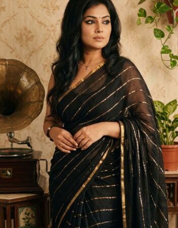 Black Golden Line Mull Cotton Saree