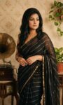 Black Golden Line Mull Cotton Saree