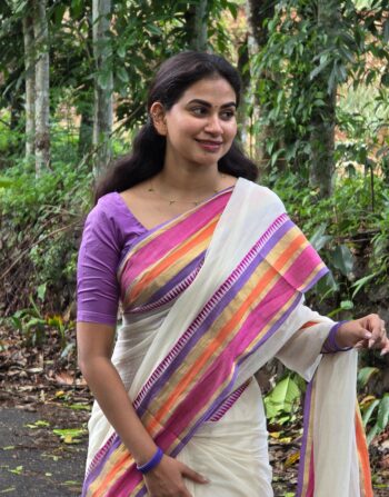 Pink Lavender Boder Mul Cotton Saree
