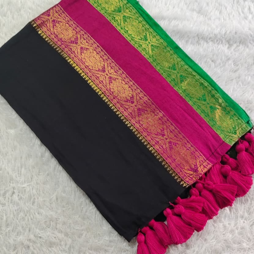 Model- Jaq border 3 line MUL Cotton SareeLength- 5.5 MTRSMaterial- Premium Quality Mull Cotton.C