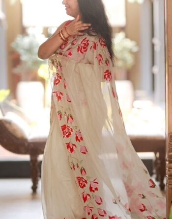 Tabby Silk Hand Embroidery Digital Saree