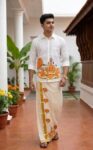 Onam Theme Combo Set (Cotton Shirt & Mundu - Floral Kalam)