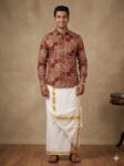 Onam Theme Combo Set (Cotton Shirt & Mundu - Temple Checks)