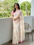 Premium Linen Cotton Saree With Lotus Print