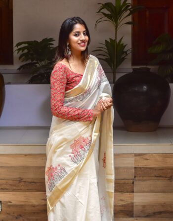 Elephant Embroidered Cotton Saree