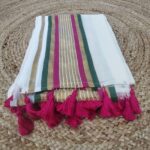 Pink and Green Border Mul Cotton Saree